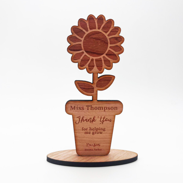 Wood Thank You Teacher Flower Pot School Leavers Keepsake Personalised Gift