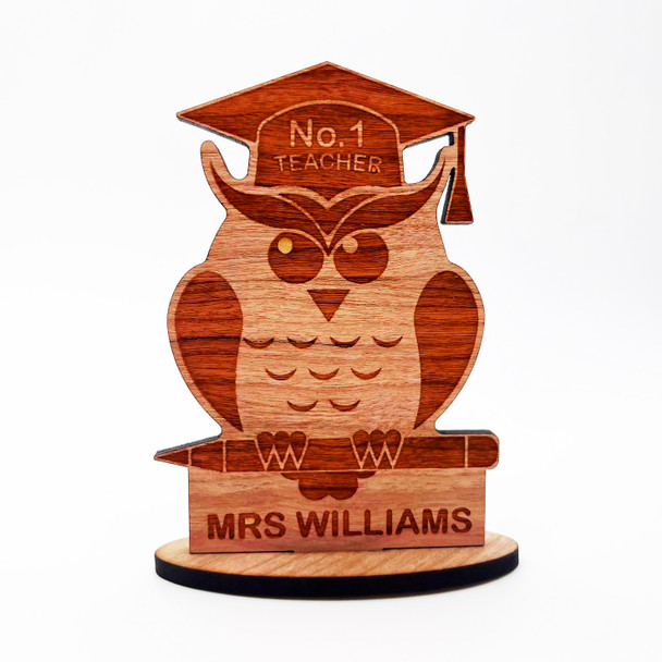 Wood No.1 Owl Teacher Thank You School Leavers Keepsake Personalised Gift