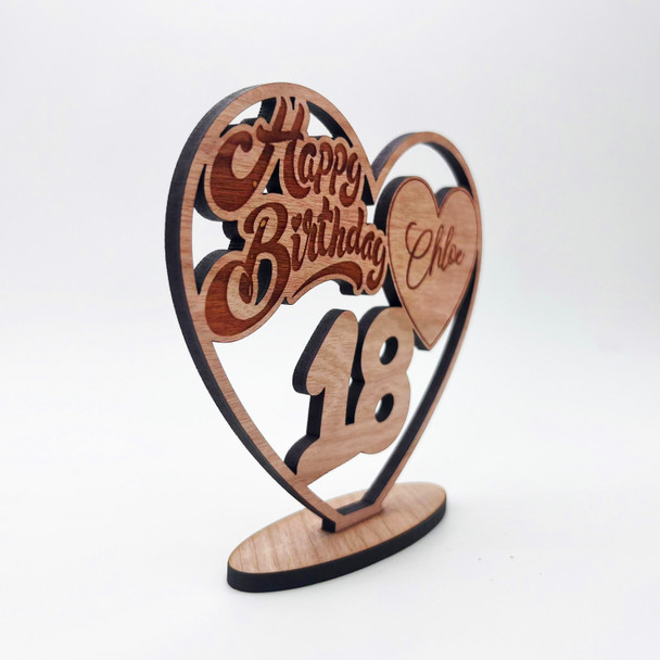 Engraved Wood 18th Happy Birthday Heart Milestone Age Keepsake Personalised Gift