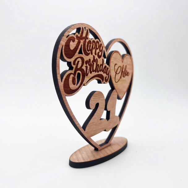 Engraved Wood 21st Happy Birthday Heart Milestone Age Keepsake Personalised Gift