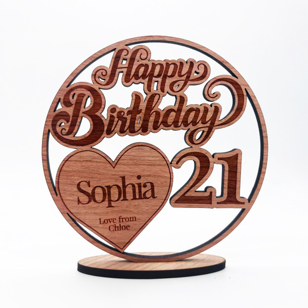Engraved Wood 21st Happy Birthday Milestone Age Heart Keepsake Personalised Gift