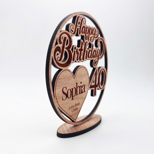 Engraved Wood 40th Happy Birthday Milestone Age Heart Keepsake Personalised Gift