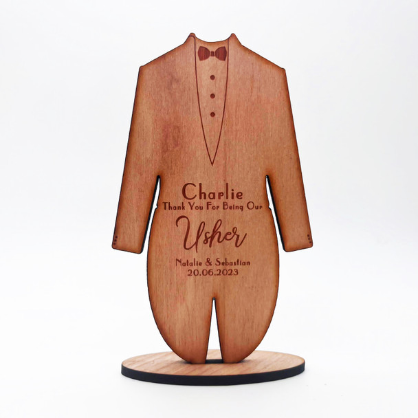 Wood Thank You For Being Our Usher Outfit Wedding Day Keepsake Personalised Gift