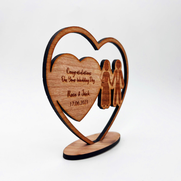 Wood Groom & Bride Heart Congratulations Wedding Day Keepsake Personalised Gift