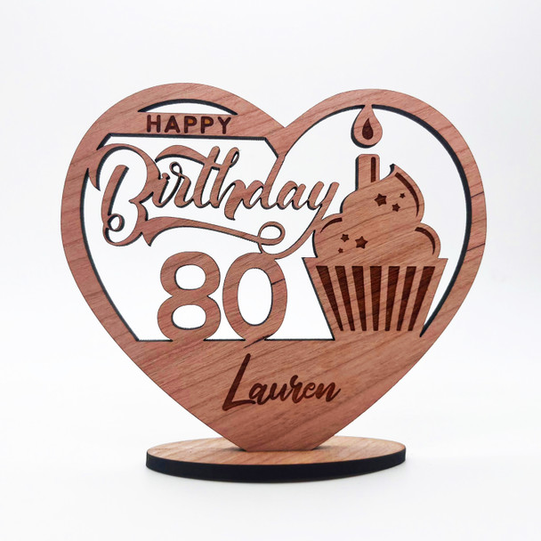 Engraved Wood 80th Birthday Cupcake Milestone Age Keepsake Personalised Gift
