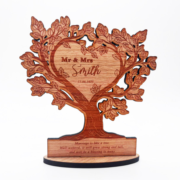 Wood Wedding Day Tree Heart Couple Congratulations Keepsake Personalised Gift