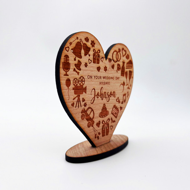 Engraved Wood On Your Wedding Day Elements Heart Keepsake Personalised Gift