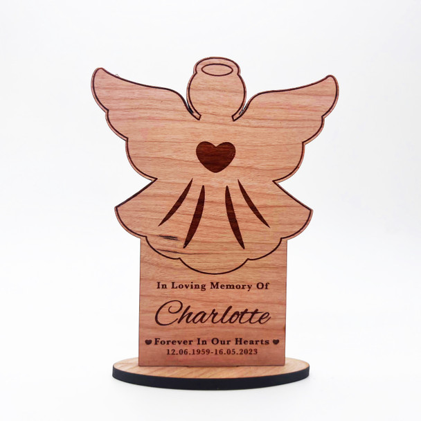 Engraved Wood Angel Memorial Forever In Our Hearts Keepsake Personalised Gift