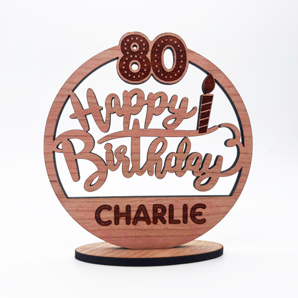 Wood 80th Happy Birthday Candle Milestone Age Keepsake Personalised Gift