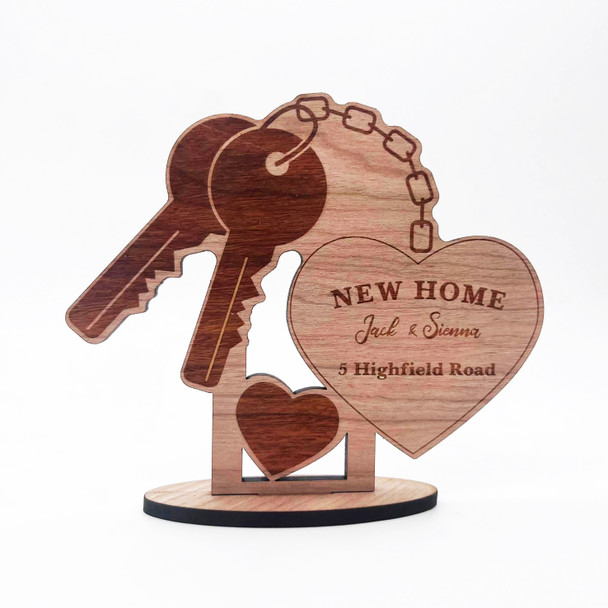 Engraved Wood New Home Hearts Keys Congratulations Keepsake Personalised Gift