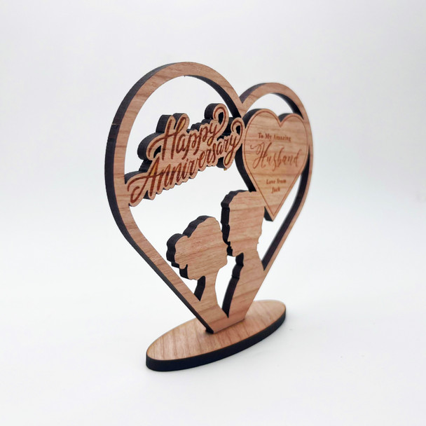 Wood Happy Wedding Anniversary Couple Heart Husband Keepsake Personalised Gift