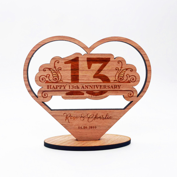 Happy 13th Heart Wedding Anniversary Floral Heart Keepsake Personalised Gift