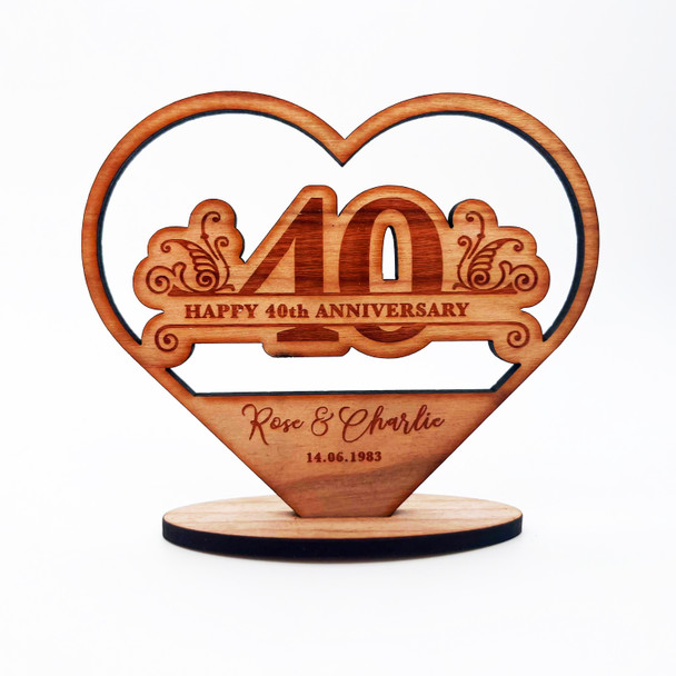 Happy 40th Heart Wedding Anniversary Floral Heart Keepsake Personalised Gift