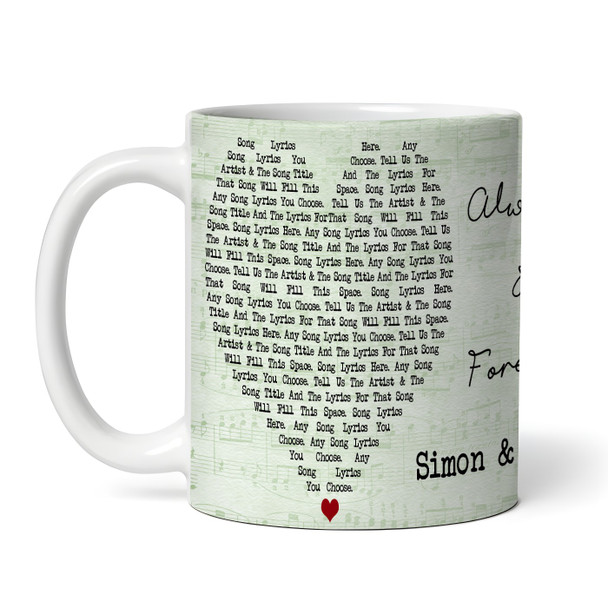 Any Song Lyrics & Names Green Heart Gift Tea Coffee Personalised Mug