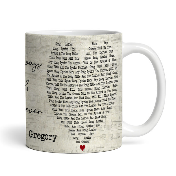 Any Song Lyrics & Names Script Heart Gift Tea Coffee Personalised Mug