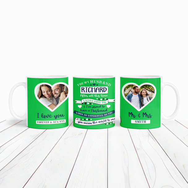 Gift For Husband Green Photo Hearts Tea Coffee Personalised Mug