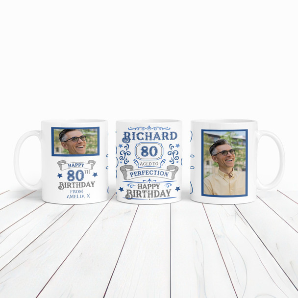 80th Birthday Gift Aged To Perfection Blue Photo Tea Coffee Personalised Mug