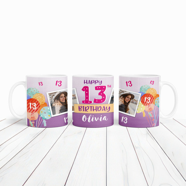 13th Birthday Gift For Girl Balloons Photo Tea Coffee Cup Personalised Mug