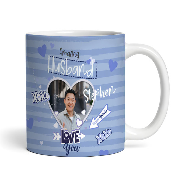 Amazing Husband Gift Blue Heart Photo Frame Tea Coffee Cup Personalised Mug