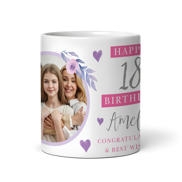 18th Birthday Gift For Her Purple Flower Photo Tea Coffee Cup Personalised Mug