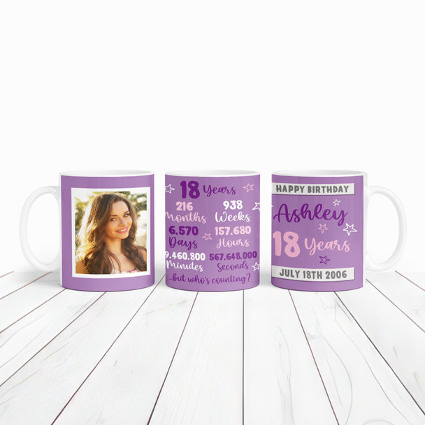 18th Birthday Gift For Teenage Girl Purple Photo Mins Seconds Personalised Mug