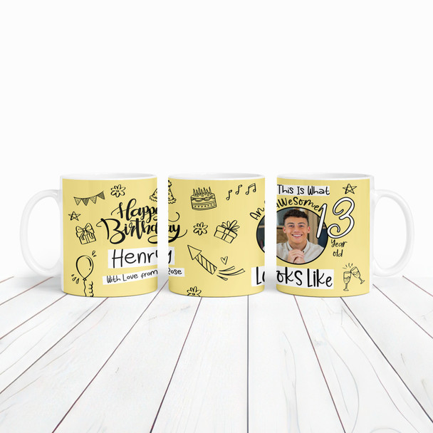 13th Birthday Gift Circle Photo Yellow Tea Coffee Cup Personalised Mug