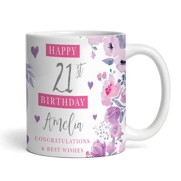 21st Birthday Gift For Her Purple Flower Photo Tea Coffee Cup Personalised Mug