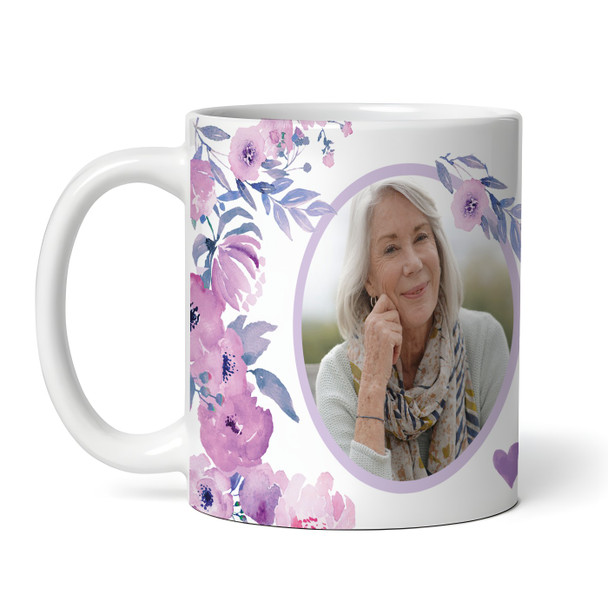 50th Birthday Gift For Her Purple Flower Photo Tea Coffee Cup Personalised Mug