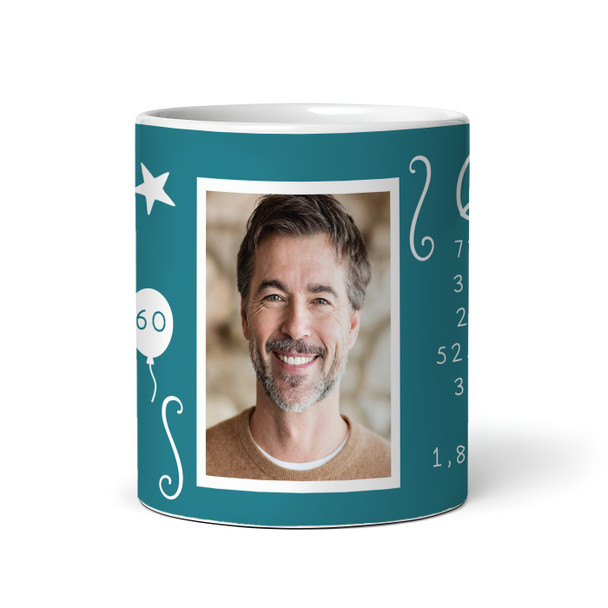 60th Birthday Gift For Him Teal Photo Mins Seconds Tea Coffee Personalised Mug