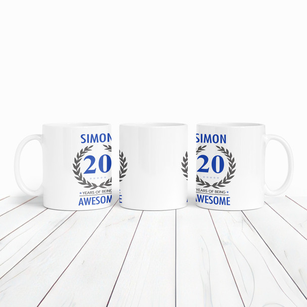 20th Birthday Gift For Man Blue Male Mens 20th Birthday Present Personalised Mug