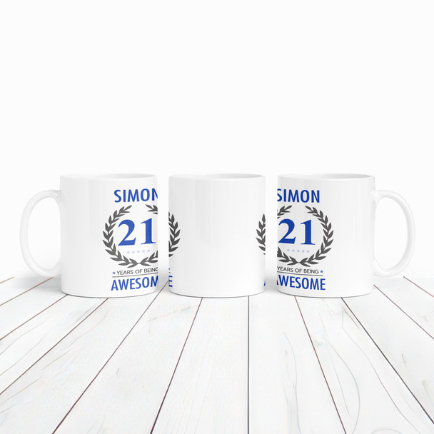 21st Birthday Gift For Man Blue Male Mens 21st Birthday Present Personalised Mug