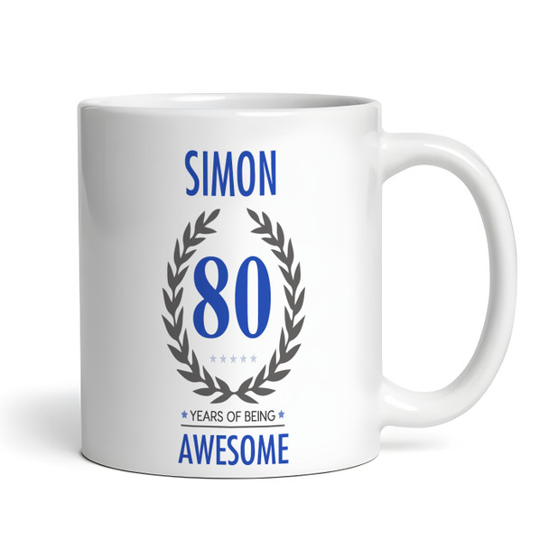 80th Birthday Gift For Man Blue Male Mens 80th Birthday Present Personalised Mug