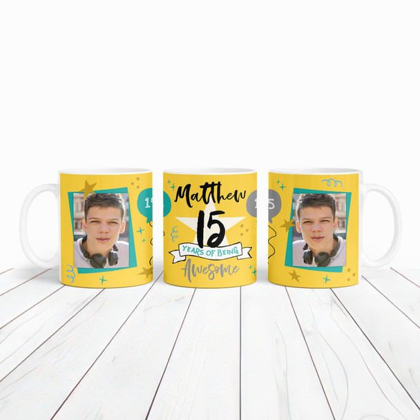 15 Years Photo Yellow 15th Birthday Gift For Teenage Boy Personalised Mug
