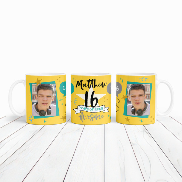 16 Years Photo 16th Birthday Gift For Teenage Boy Yellow Personalised Mug