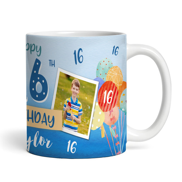 16th Birthday Gift For Boy Balloons Photo Tea Coffee Cup Personalised Mug