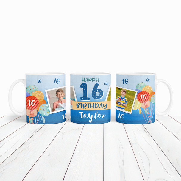 16th Birthday Gift For Boy Balloons Photo Tea Coffee Cup Personalised Mug