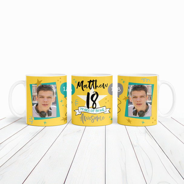18 Years Photo 18th Birthday Gift For Teenage Boy Yellow Personalised Mug