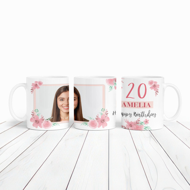 20th Birthday Gift For Her Pink Flower Photo Tea Coffee Cup Personalised Mug