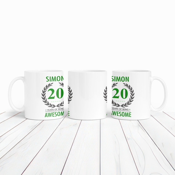 20th Birthday Gift For Man Green Male Mens 20 Birthday Present Personalised Mug