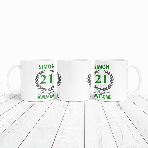 21st Birthday Gift For Man Green Male Mens 21 Birthday Present Personalised Mug