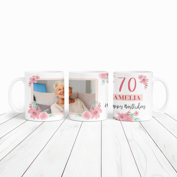 70th Birthday Gift For Her Pink Flower Photo Tea Coffee Cup Personalised Mug