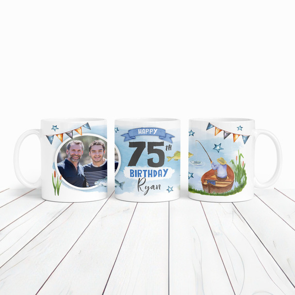 75th Birthday Gift Fishing Present For Angler For Him Photo Personalised Mug