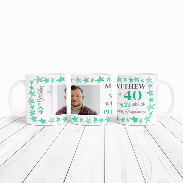 40th Birthday Gift For Him Green Star Photo Tea Coffee Cup Personalised Mug