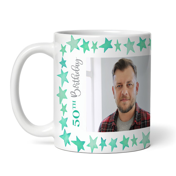 50th Birthday Gift For Him Green Star Photo Tea Coffee Cup Personalised Mug