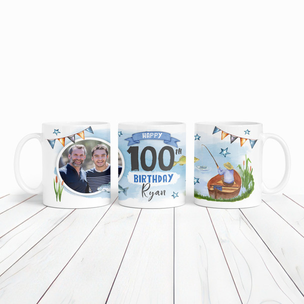 100th Birthday Gift Fishing Present For Angler For Him Photo Personalised Mug