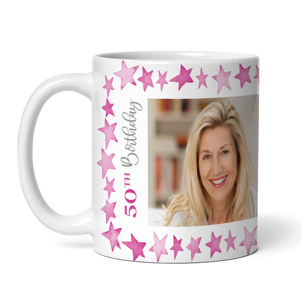 50th Birthday Gift For Her Pink Star Photo Tea Coffee Cup Personalised Mug