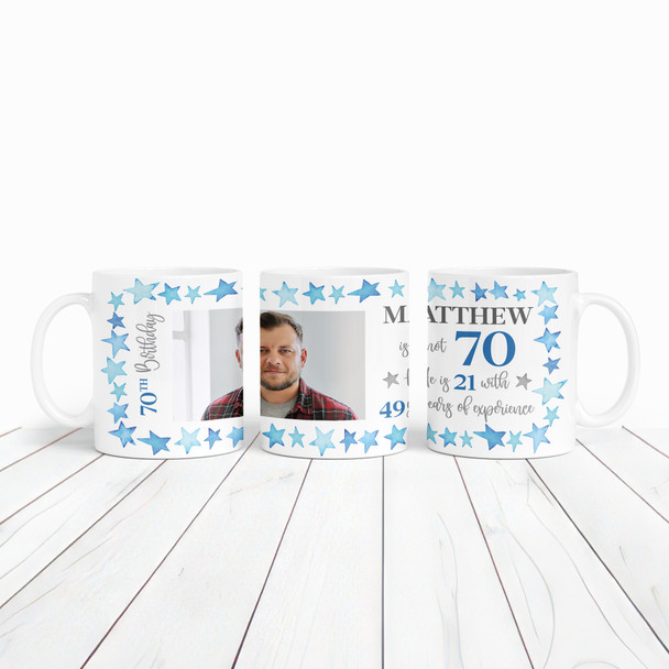 70th Birthday Gift For Him Blue Star Photo Tea Coffee Cup Personalised Mug