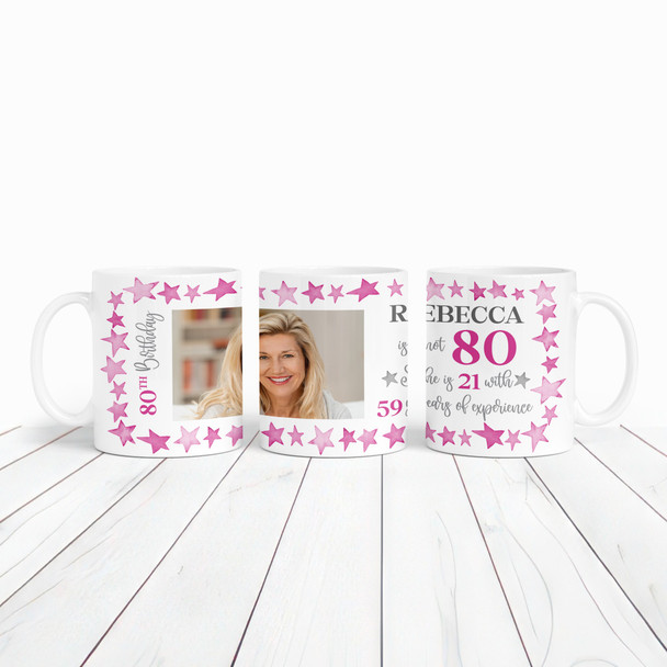 80th Birthday Gift For Her Pink Star Photo Tea Coffee Cup Personalised Mug