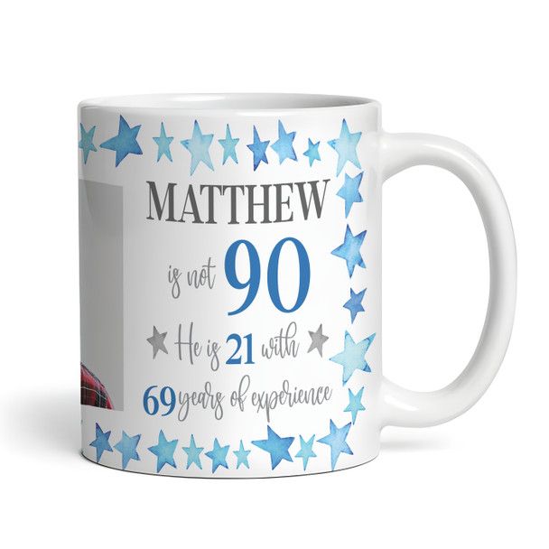 90th Birthday Gift For Him Blue Star Photo Tea Coffee Cup Personalised Mug