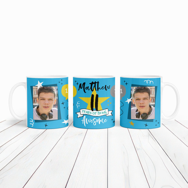 11 Years Photo Blue 11th Birthday Gift For Boy Tea Coffee Cup Personalised Mug